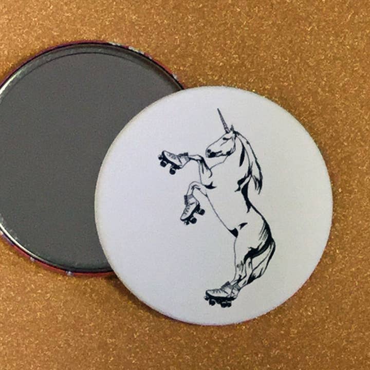 Mirror - 3.5 Inch: Roller Skating Unicorn - B&W for wholesale by Ugly Baby