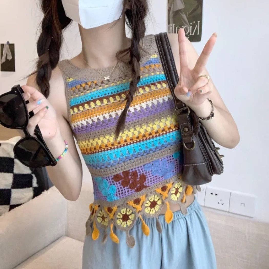 Funkyrel® Atzbranding Limited - Wholesale Outerwear Vest - Women's - Vesty - Boho Colorblock Knit Vest- Comfortable & Fit4