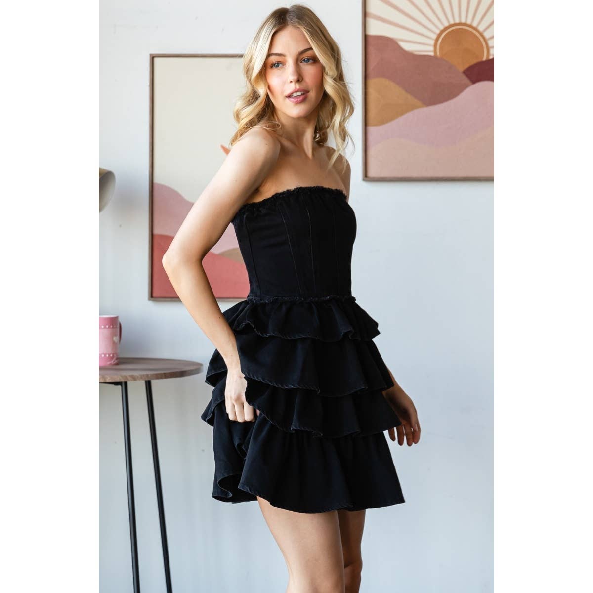 Veveret – Engroshandel Kjole - Dame – DENIM TUBE FLÆSET MINIKJOLE16