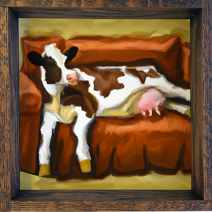 Pittura a forma di mucca pigra, cartello della fattoria, arte divertente sulla mucca per la vendita all'ingrosso da parte di Hangout Home