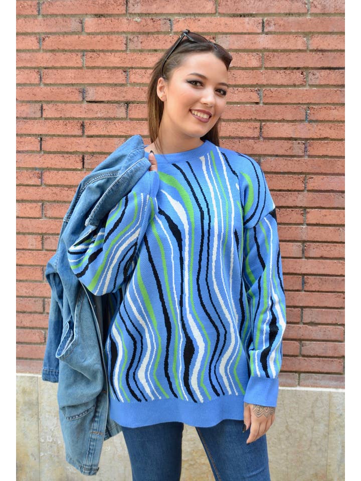 Flipa Barcelona - Wholesale Knit Sweater - Women's - Blue animal print sweater2