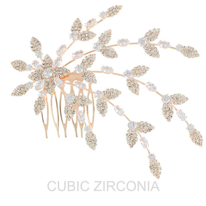 SP Sophia Collection - Wholesale Hair Brush/Comb - CZ Embellished Vine Bridal Updo Hair Comb