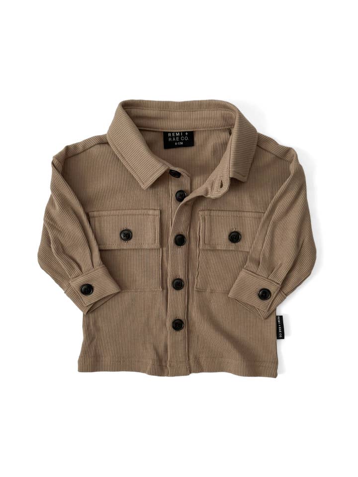 Remi + Rae Co. - Wholesale Shirt Jacket/Shacket - Kids - BAMBOO RIBBED BUTTON UP SHACKET - COFFEE