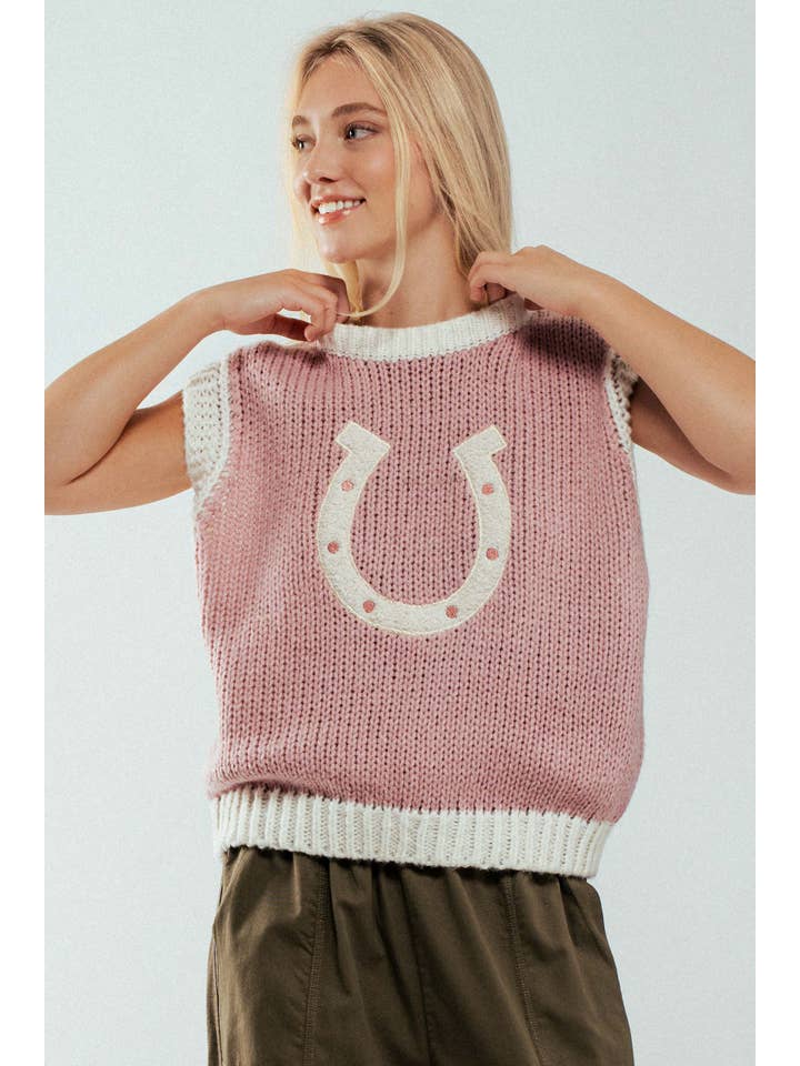 Urban Daizy - Wholesale Sweater Vest - Women's - Western Horseshoe Crochet Knit Ribbed Trim Sweater Vest17