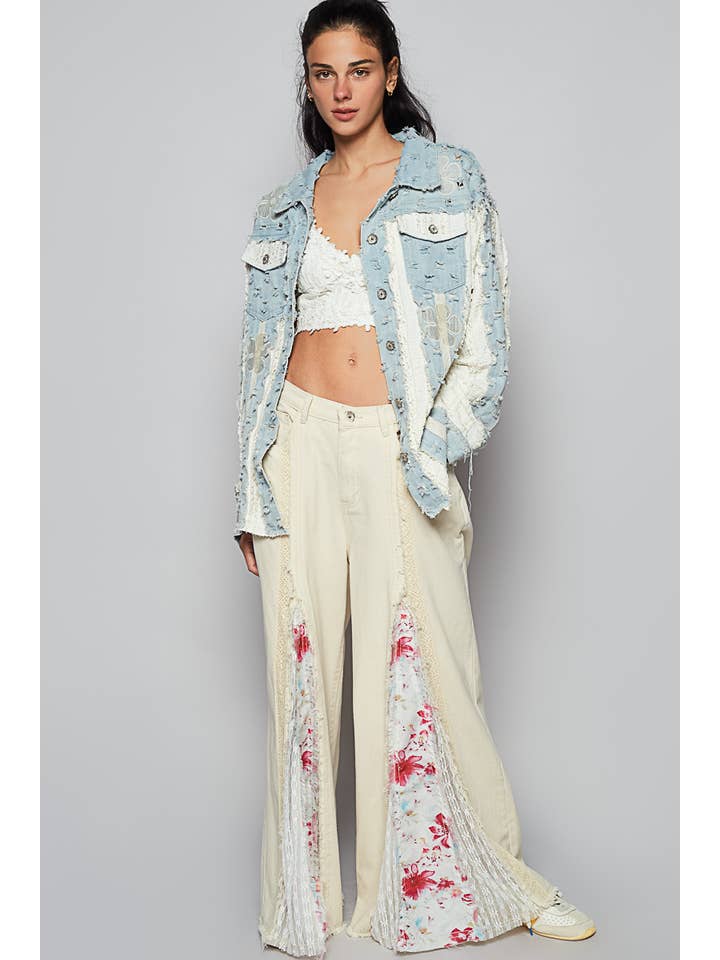 Long sleeve floral textured denim Jacket for wholesale on Faire