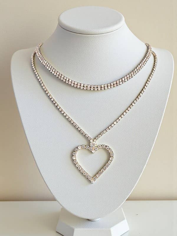 RHINESTONE-PAVE-HERZ-MEHRLAGIGE-CHOKER-HALSKETTE für den Großhandel von Andrea Bijoux