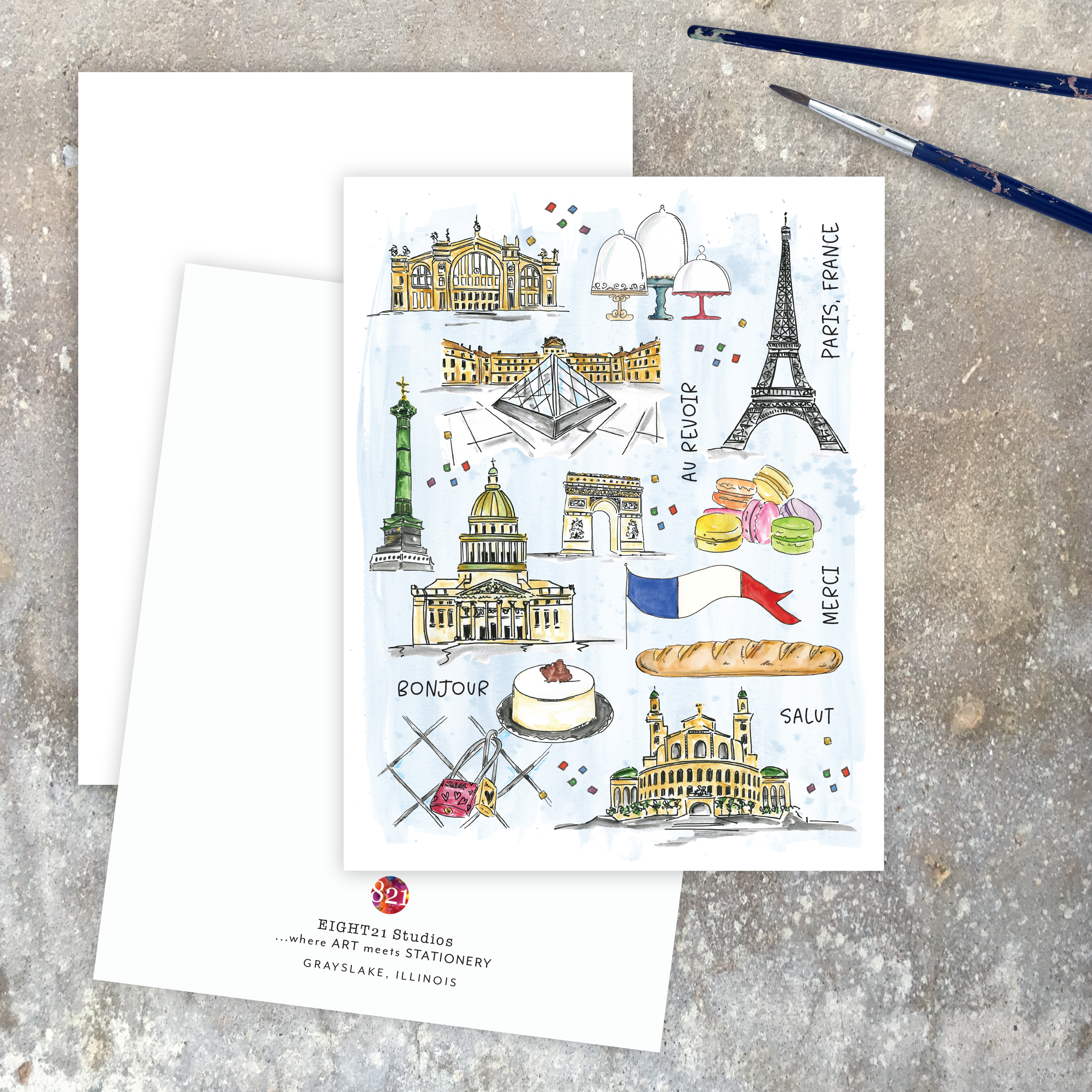 Eight21 Studios + Unique Greeting Cards, Art and Stationery - Wholesale Everyday Greeting Card - Paris Theme French Card, Parisian Travel Lover, Eiffel Tower4