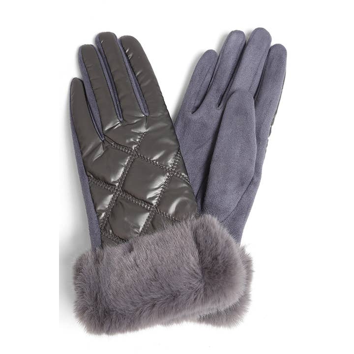 Hana – Engroshandel Handsker - Dame – Skinnende quiltede handsker med imiteret pels manchetter2