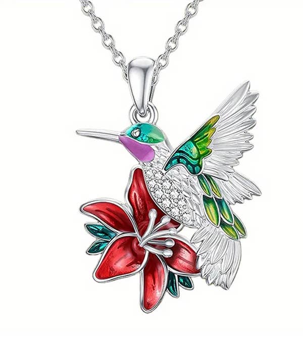 Jewelry Max - Wholesale Pendant/Charm Necklace - ( WX1040 )  FLOWER AND HUMMING BIRD PENDANT NECKLACE0