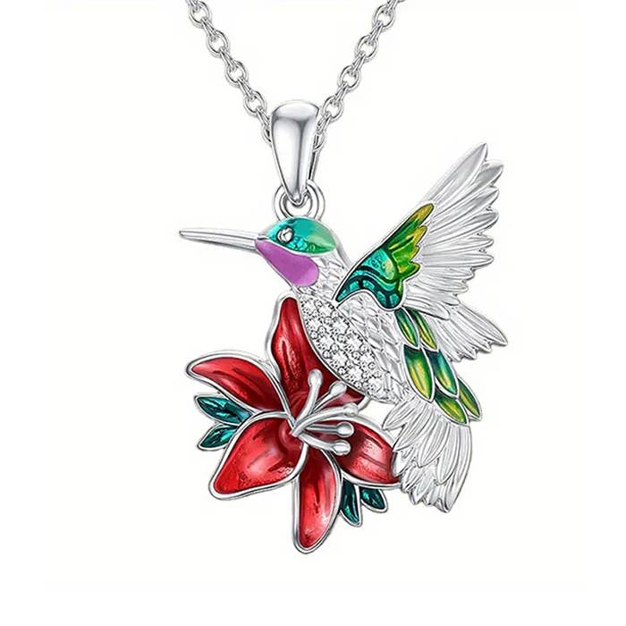 Jewelry Max - Wholesale Pendant/Charm Necklace - ( WX1040 ) FLOWER AND HUMMING BIRD PENDANT NECKLACE