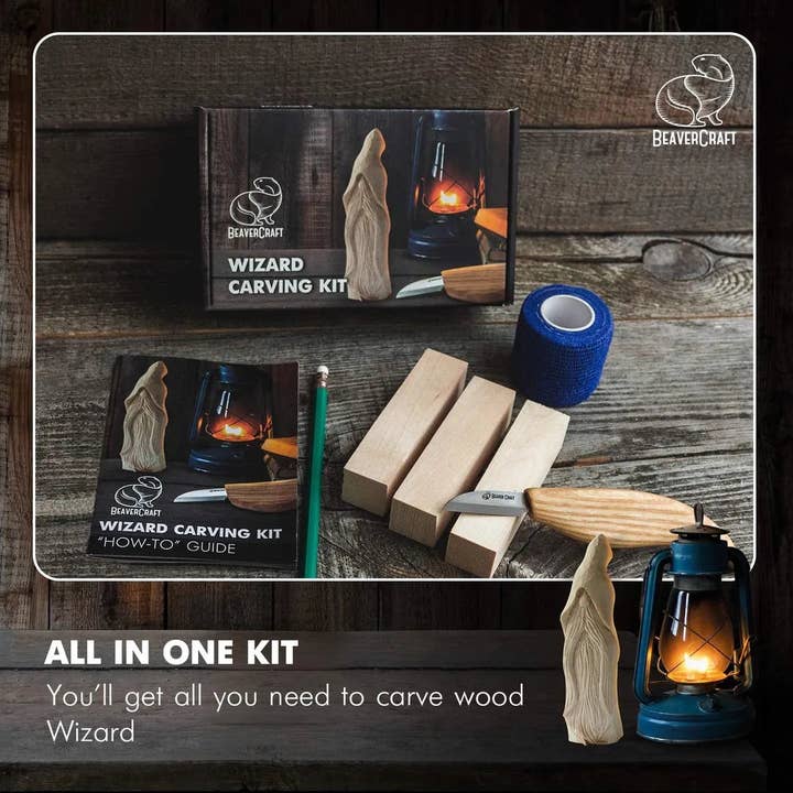 BeaverCraft - Wholesale DIY Craft Kit - DIY03 - Wizard Carving Kit - Complete Starter Whittling Kit