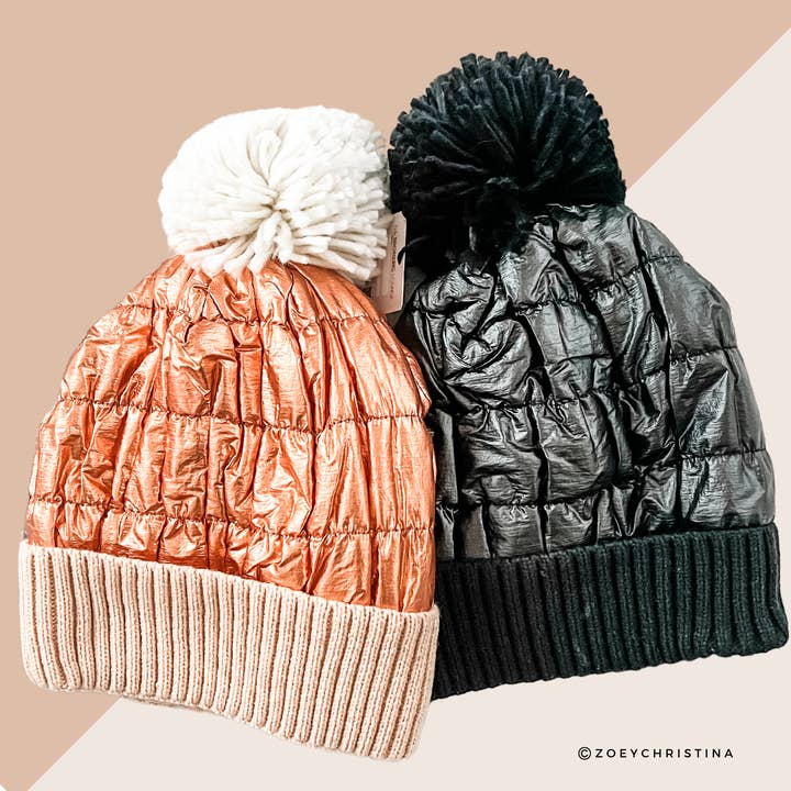 Zoey Christina - Wholesale Beanie - Women's - Chic Puffer Hats with Pom-Pom - Cozy Winter Accessory