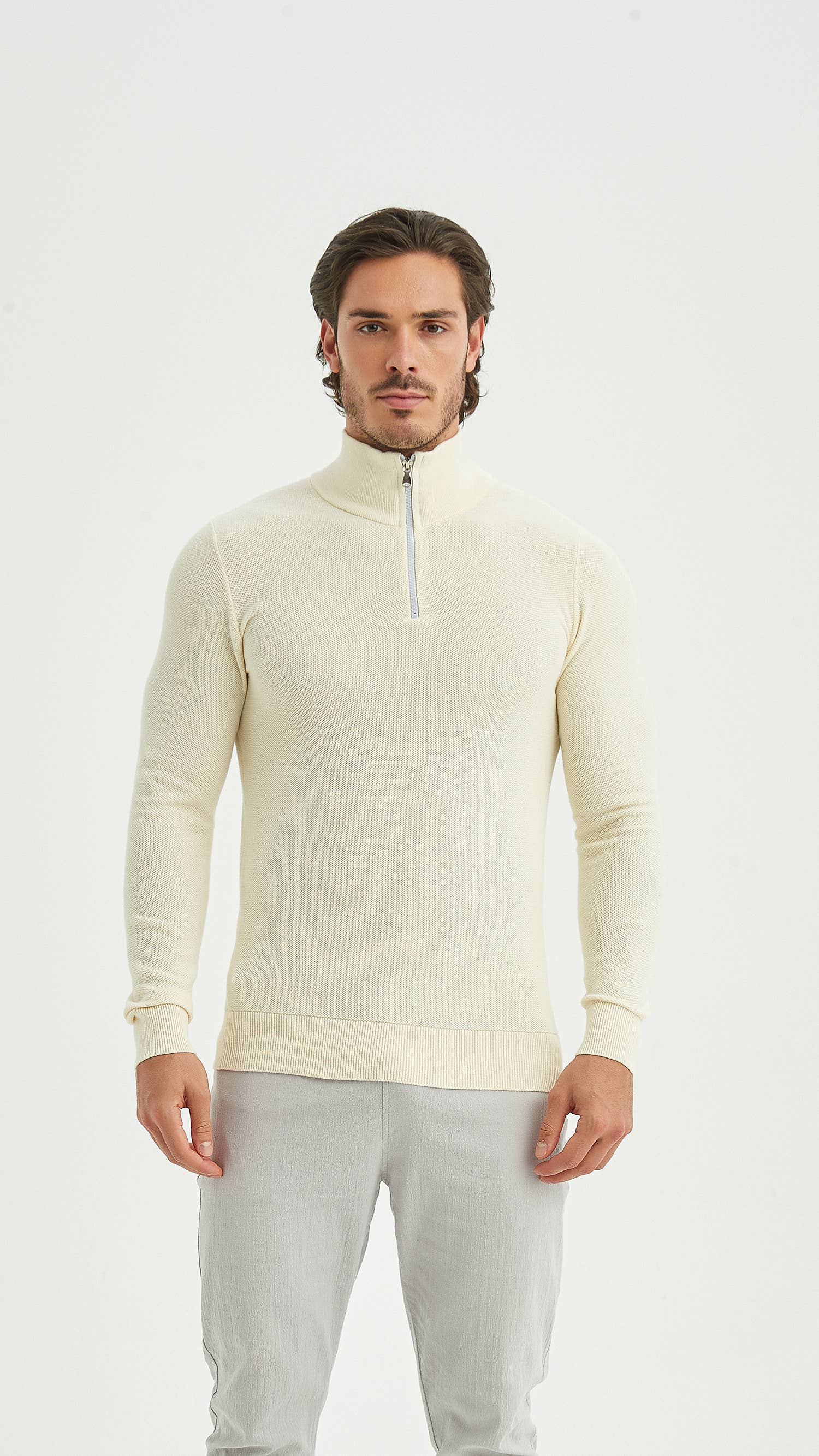 Yves Enzo - Wholesale Knit Sweater - Men's - Cotton trucker sport look - Off White3