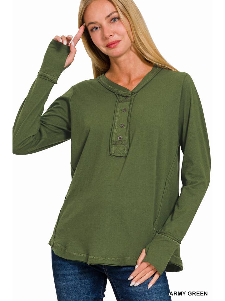 42POPS - Wholesale T-Shirt - Women's - ..'SI-24797 THUMB HOLE CUFFS BUTTON CLOSURE LONG SLEEVE TOP1