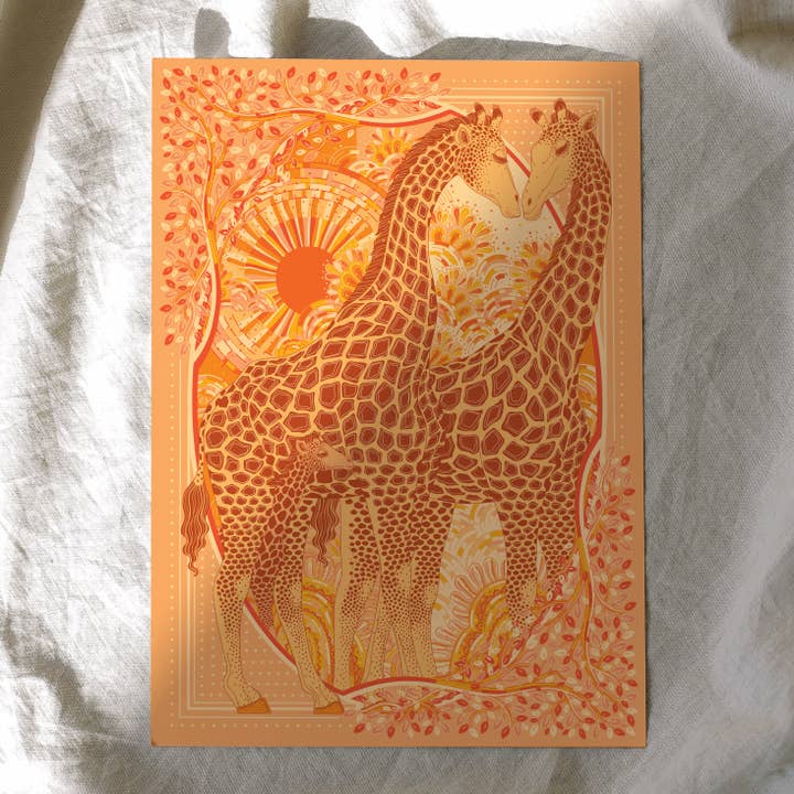 Giraffa, "Surya" nella cartolina artistica della prateria per la vendita all'ingrosso da parte di sol&mar art co.