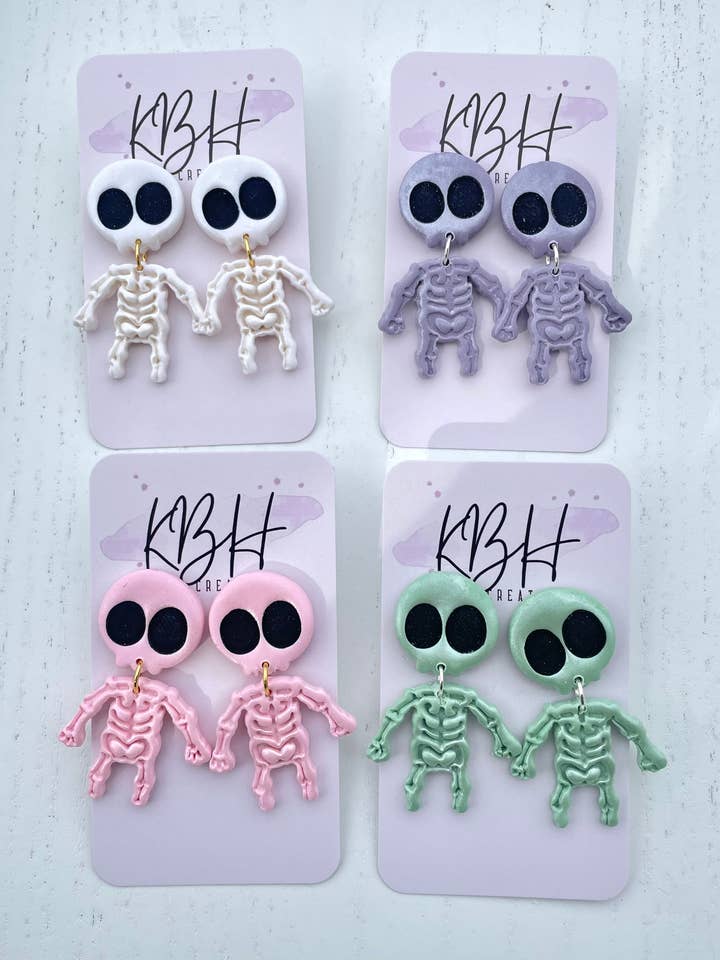 Pearl Skeleton Dangle Clay Earrings for wholesale by KBH CREATIONS