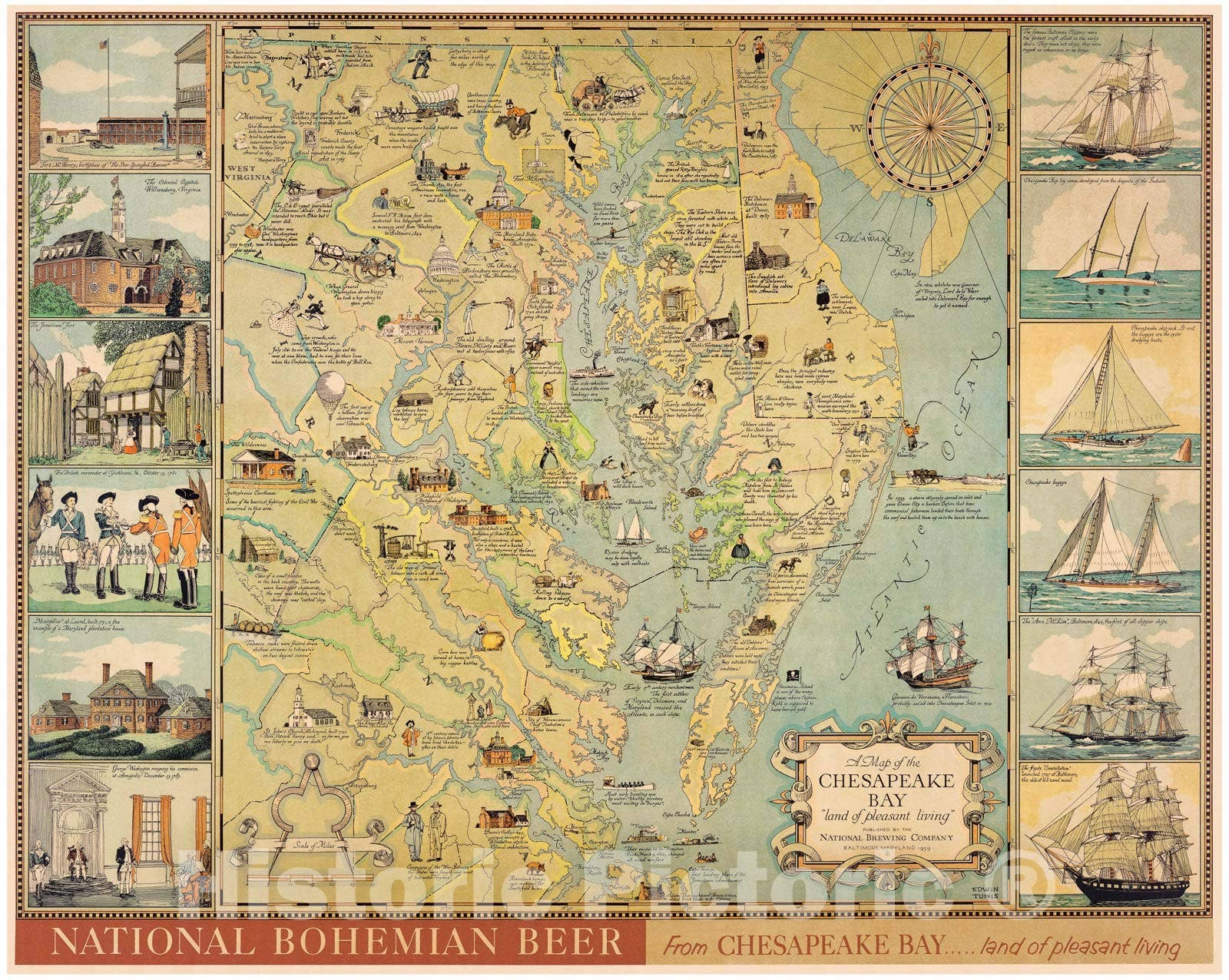 Historic Pictoric - Wholesale Map - Historic 1959 Chesapeake Bay Map "Land Of Pleasant Living1