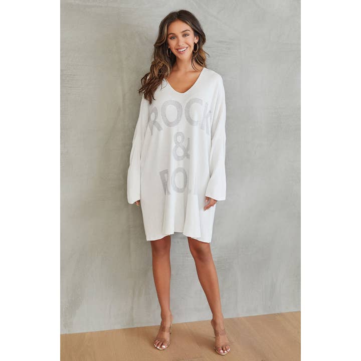 LUREX "ROCK N ROLL" PRINT TUNIC DRESS (12220-ROCKNROLL) for wholesale by VENTI6