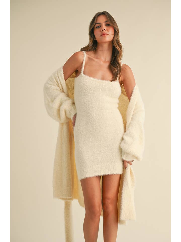 Klesis - Wholesale Cardigan - Women's - IST5668 SOFT SLEEVELESS TUBE MINI DRESS AND CARDIGAN SET