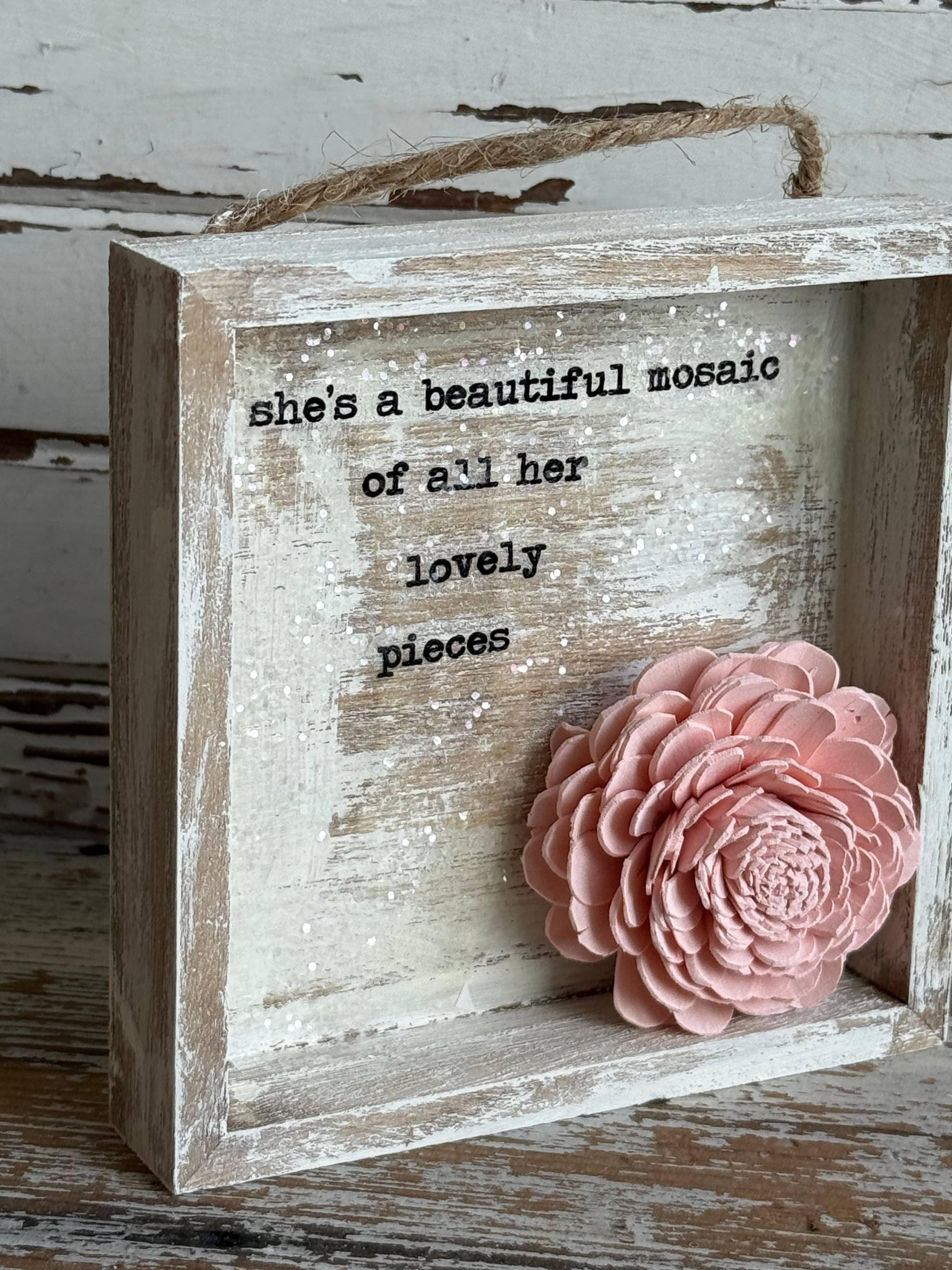 UnfiniSHEd - Wholesale Sign - Floral Wood Shadowbox – Choose Saying and Flower color 2