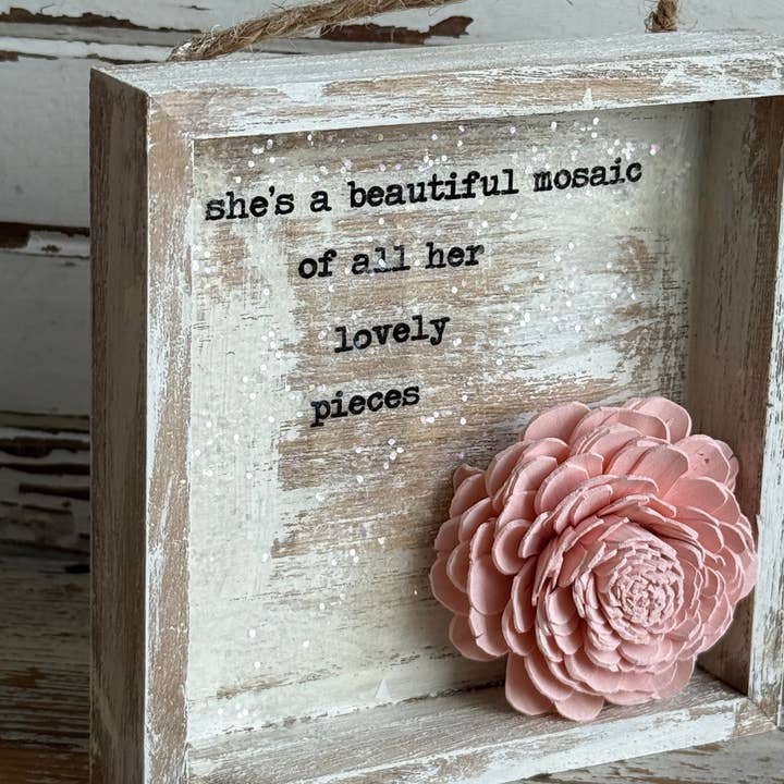 UnfiniSHEd - Wholesale Sign - Floral Wood Shadowbox – Choose Saying and Flower color 2
