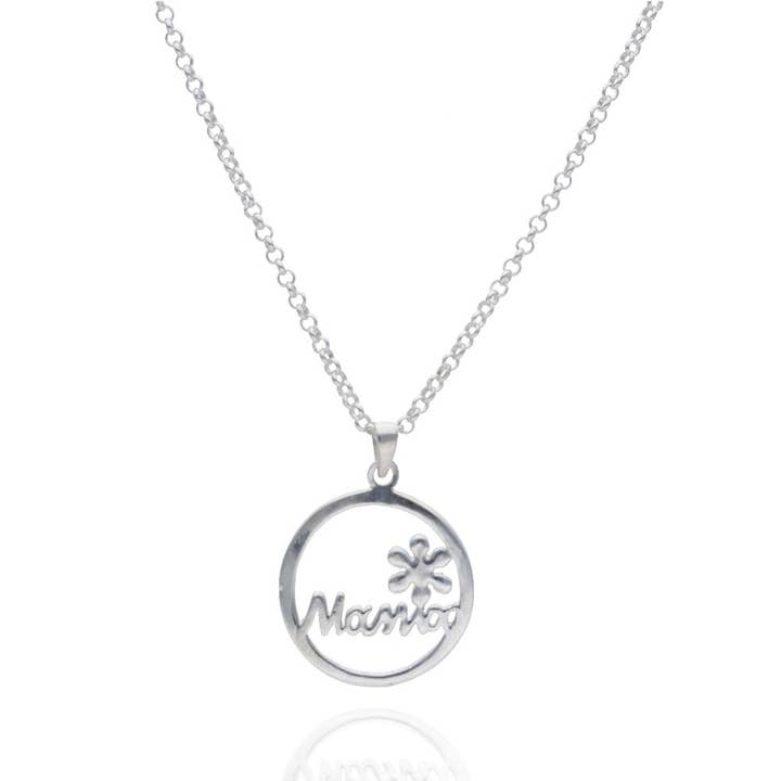 Mom Necklace with Flower in Sterling Silver for wholesale by Las Joyas de Amanda
