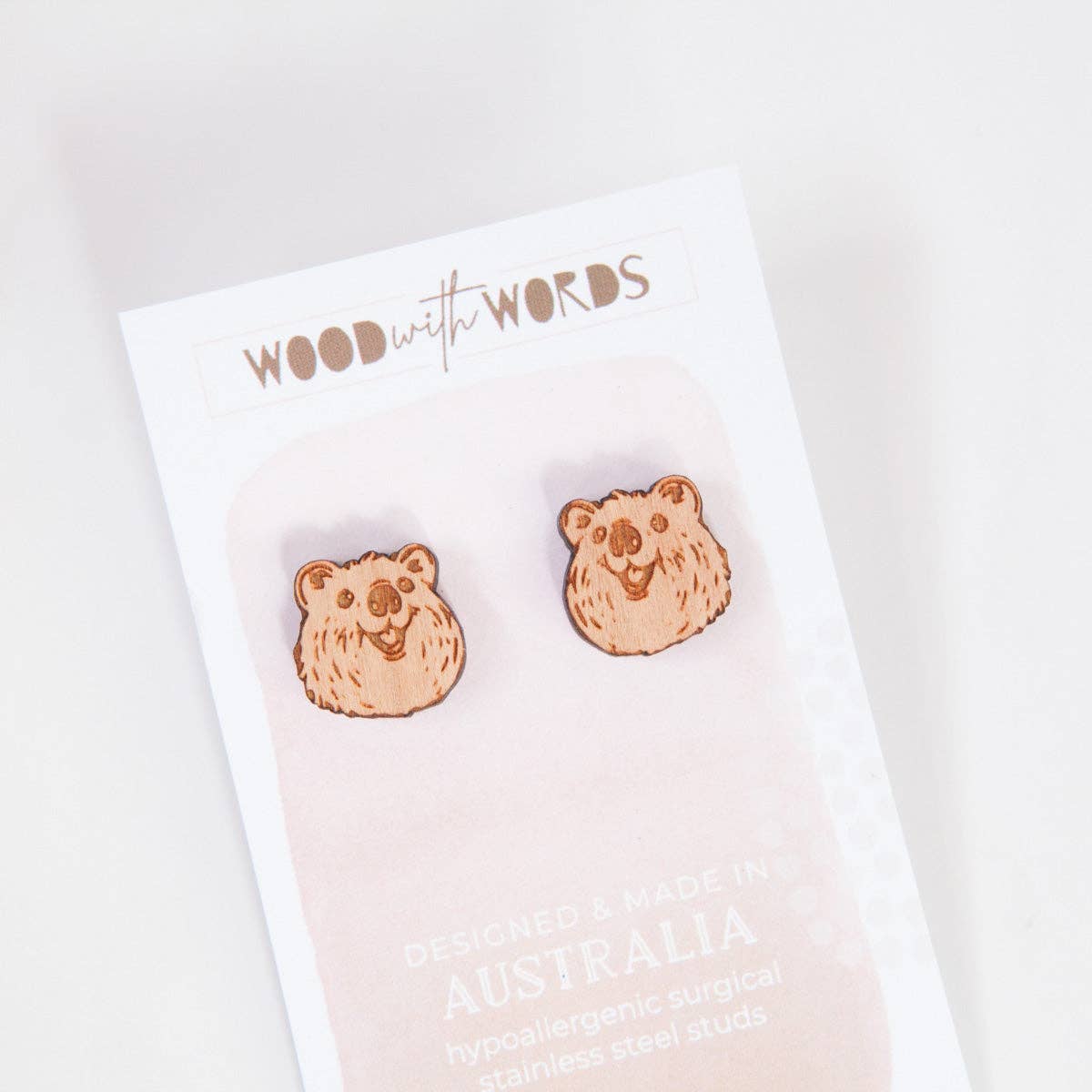 Wood With Words - Wholesale Stud/post earrings - Quokka Wooden Stud Earrings1