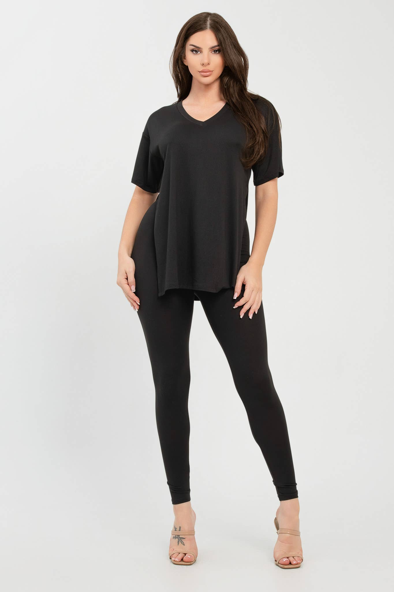 Julia by LoveJ - Wholesale Top & Pant Set (NOT Loungewear) - Women's - V Neck Side Slits Basic Top And Leggings Set4