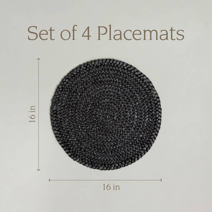 Rustic Round Woven Placemats – Black & Natural – Set of 4 for wholesale on Faire9