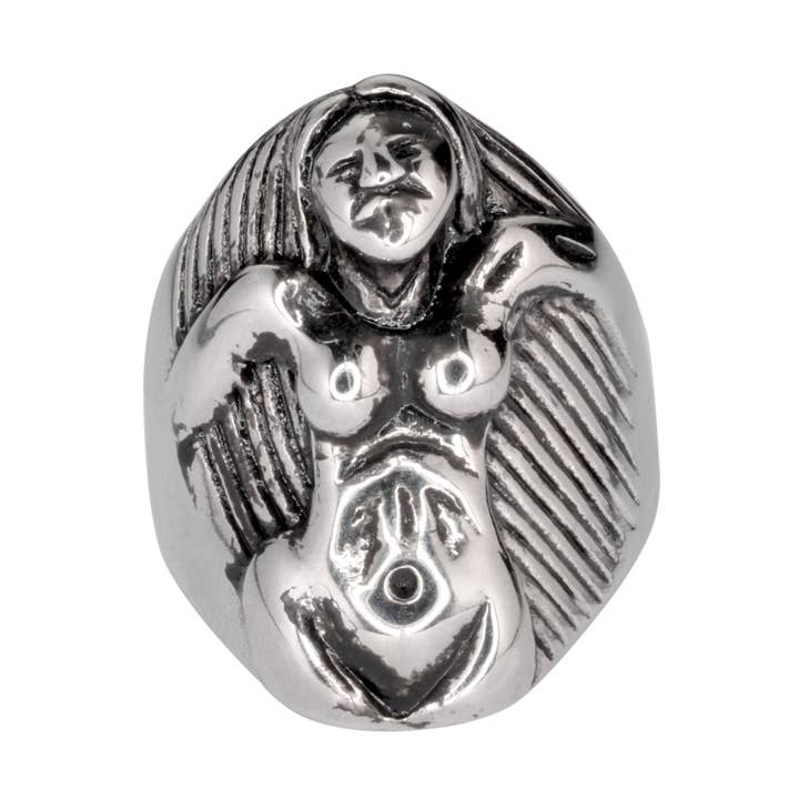 SK1020 Naked Lady With Long Hair Stainless Steel Motorcycle Jewelry Size 9-14 for wholesale by Heavy Metal Jewelry