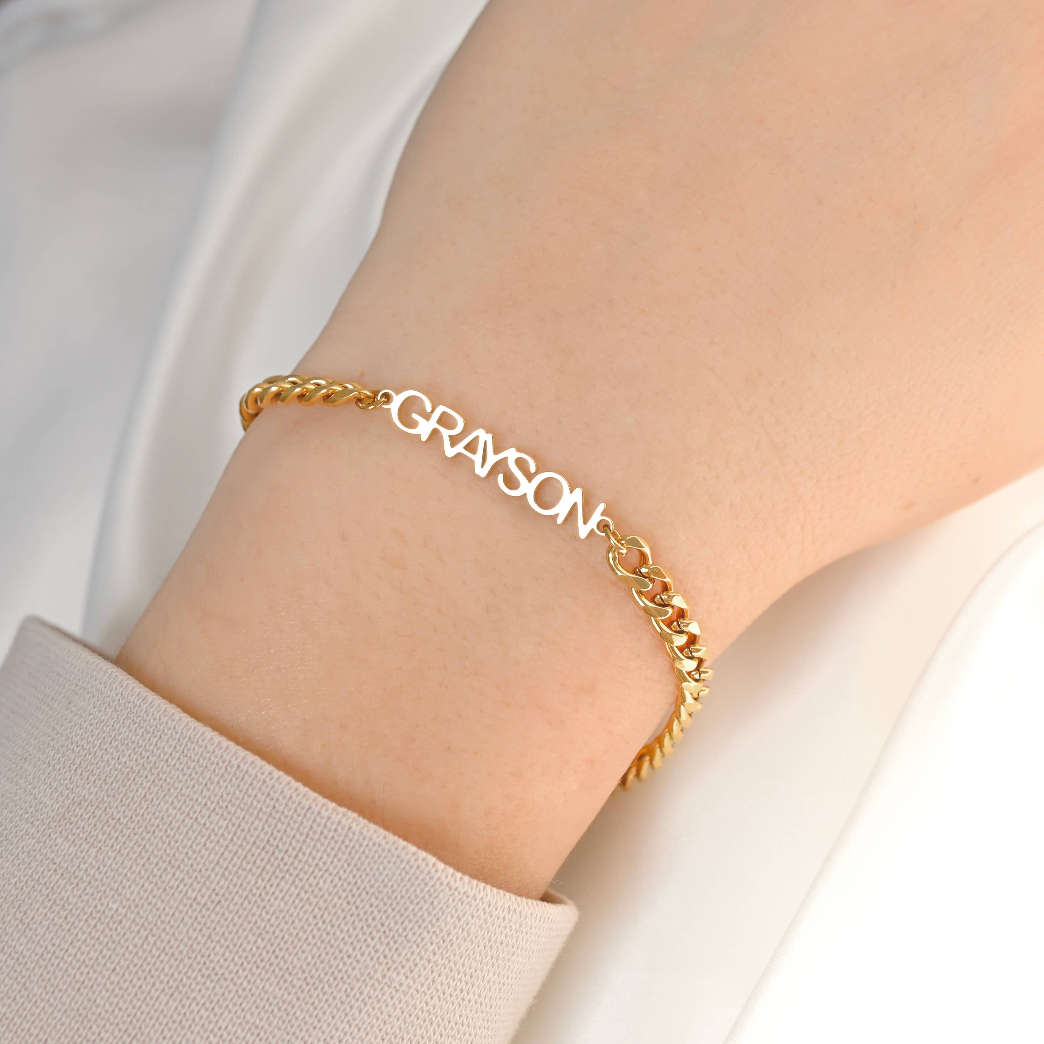 Blueyejewelry - Wholesale Charm/Dangle Bracelet - Custom Name Bracelet - 18k Gold Personalized Name Bracelet 4