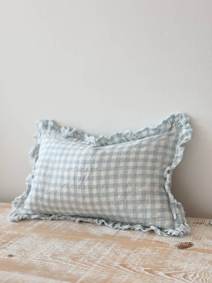 Hallie Light Blue Gingham Cushion Cover, 50x30 for wholesale by Ellenvale Trade
