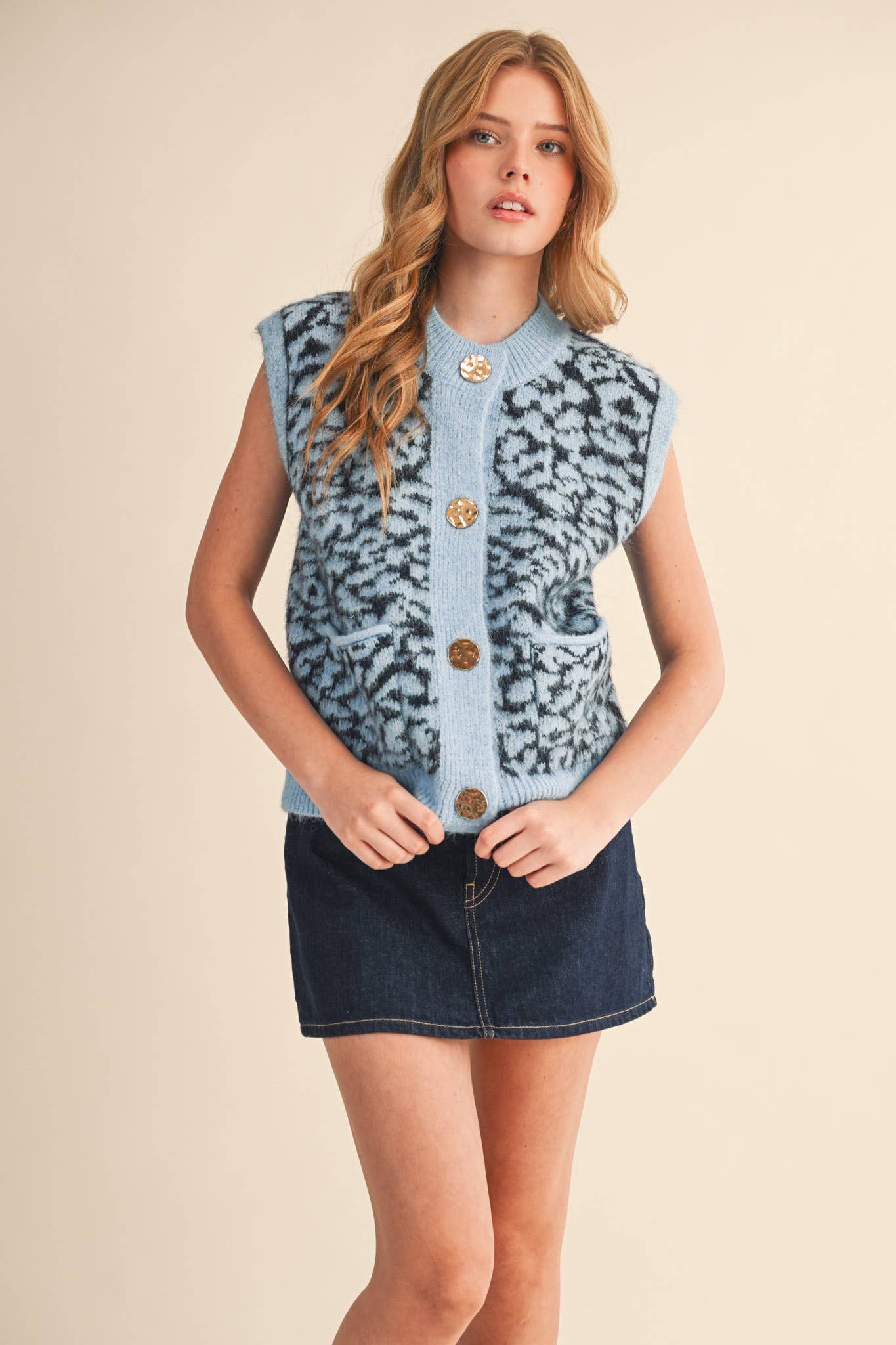 &MERCI - Wholesale Sweater Vest - Women's - LEOPARD KNIT SWEATER VEST MSW1124044