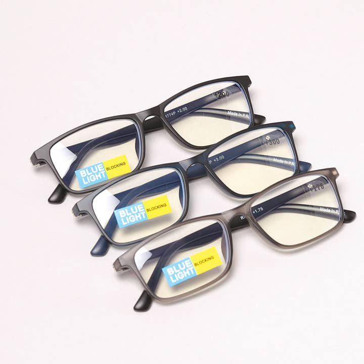 ASSORTED Thin Rectangular Blue-Light Reading Glasses for wholesale on Faire1