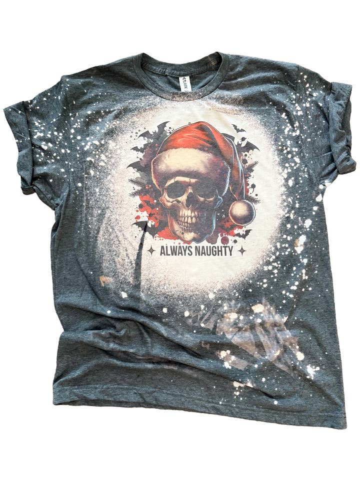 Pick Your Poison Tees LLC (Formerly Wandering Owl Designs) - Wholesale Screen Printed T-Shirt - Women's - Always Naughty Gothic Christmas Bleached Tee0