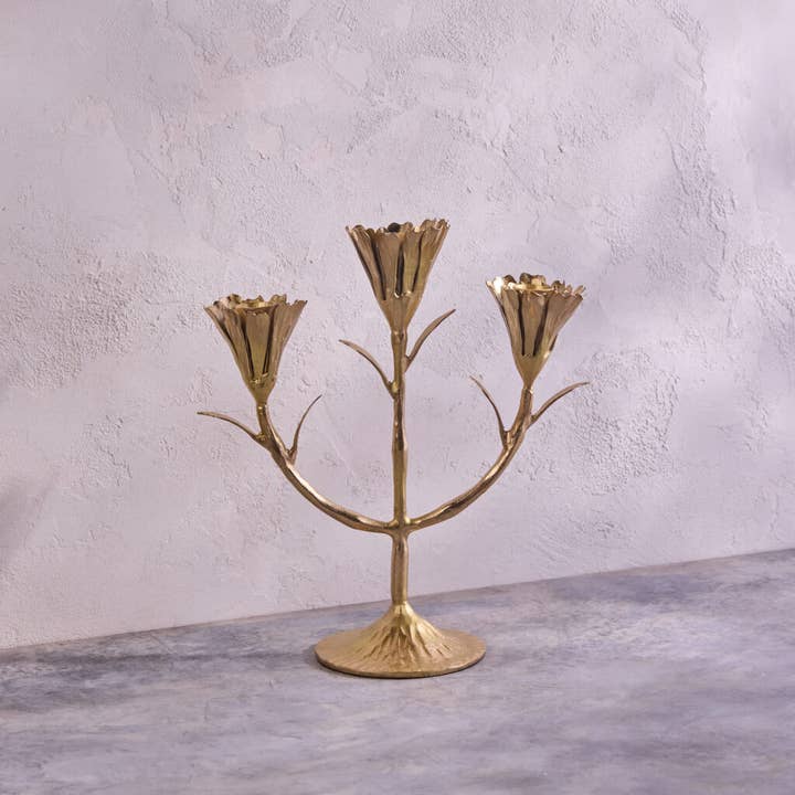 Be Home US - Wholesale Table Spoon (Cutlery) - Gold Floral Candleholder, Candleabra0
