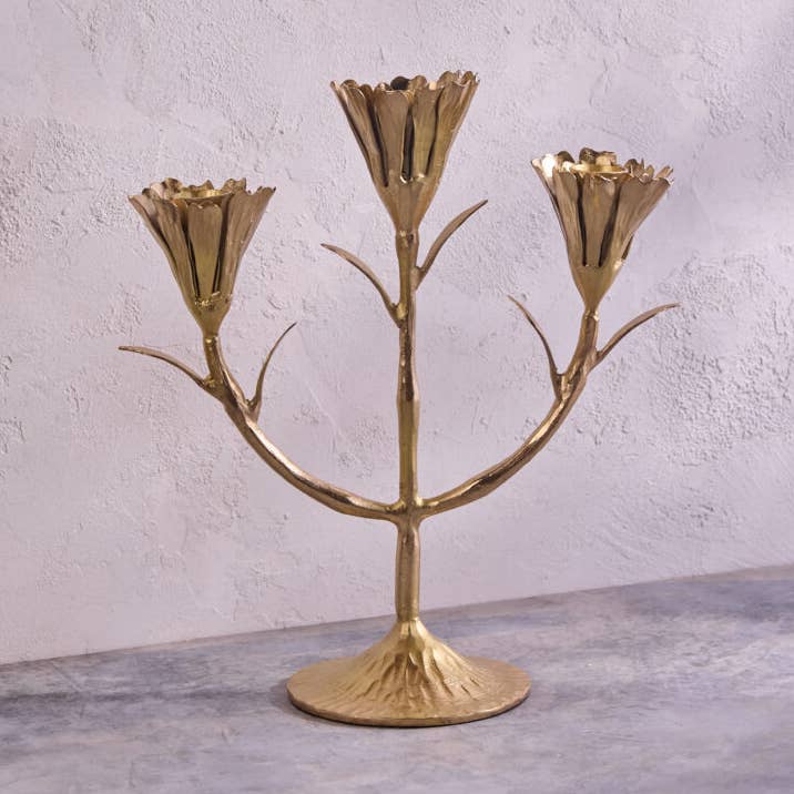 Gold Floral Candleholder, Candleabra for wholesale by Be Home US