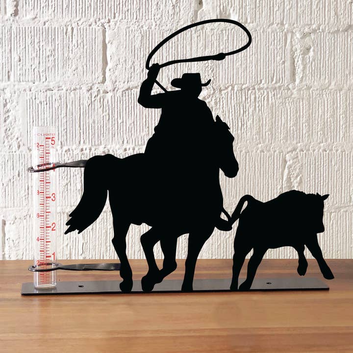 Steel Grace - Wholesale Outdoor Ornament/Decor - Roping Cowboy Rain Gauge1