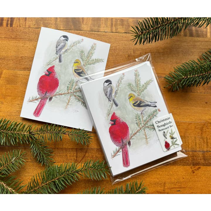 Christmas Songbirds Notecard Set for wholesale by Jack Hobe Nature Art