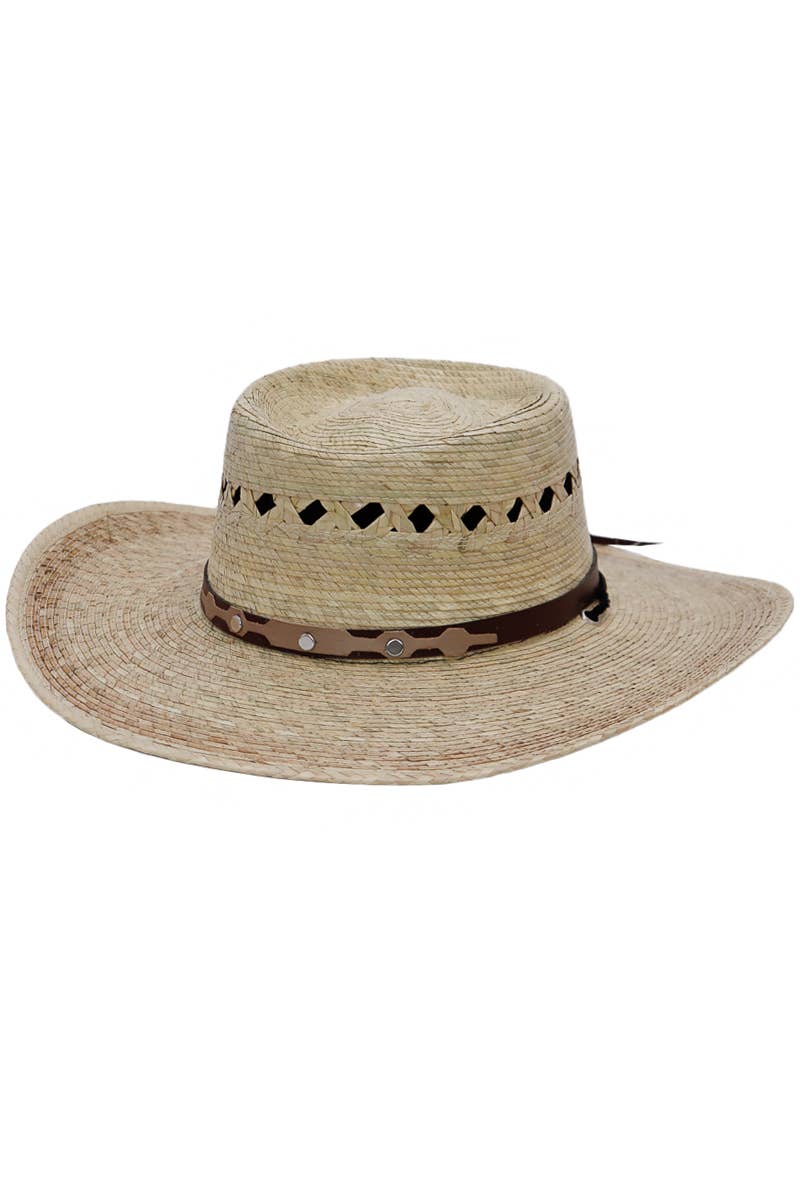 Cap Zone - Wholesale Cowboy Hat - Women's - Round Porkpie Crown Palm Straw Cowboy Hat3