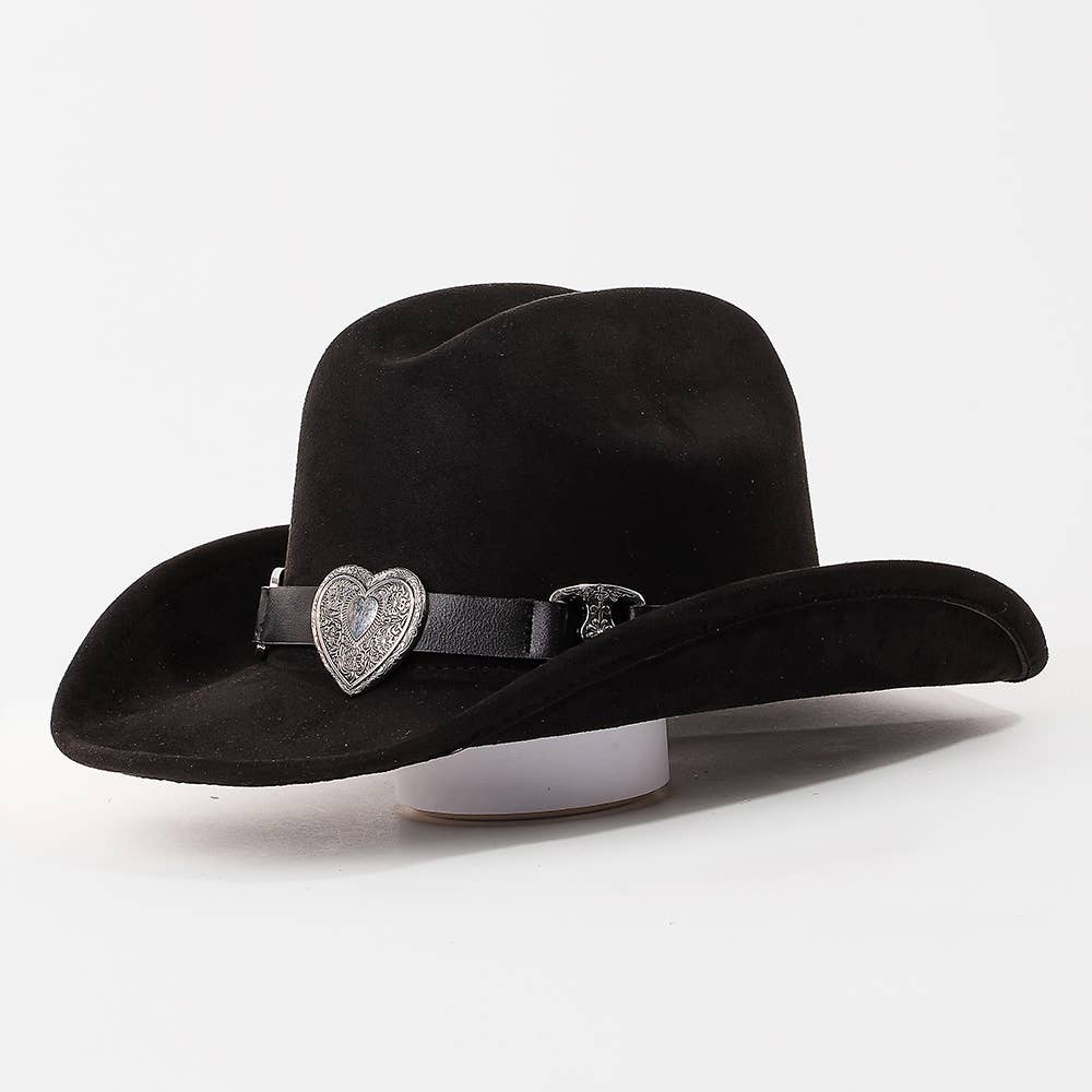 Collections by Fame Accessories - Vendita all'ingrosso Fedora - Donna - Cappello da cowboy occidentale con fibbia a cuore5