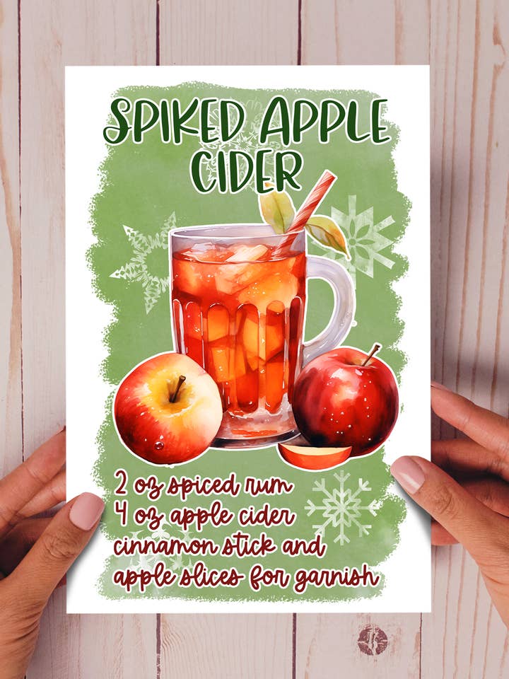Christmas Cocktails- Spiked Apple Cider Recipe Card for wholesale by Homemade Hollydays Wholesale