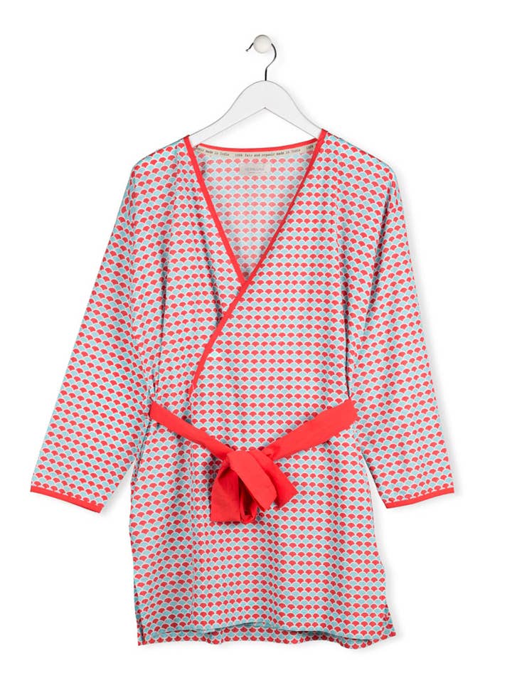 ORGANIC COTTON Kimono Fuji Red Scales FAIR TRADE PRODUCT for wholesale by Veraluna Sustainable Clothing