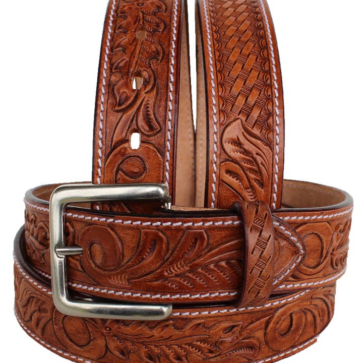 Tan 1.5" wide Western Heavy Duty Men Women Genuine Leather Belt Brown 2646RS for wholesale on Faire
