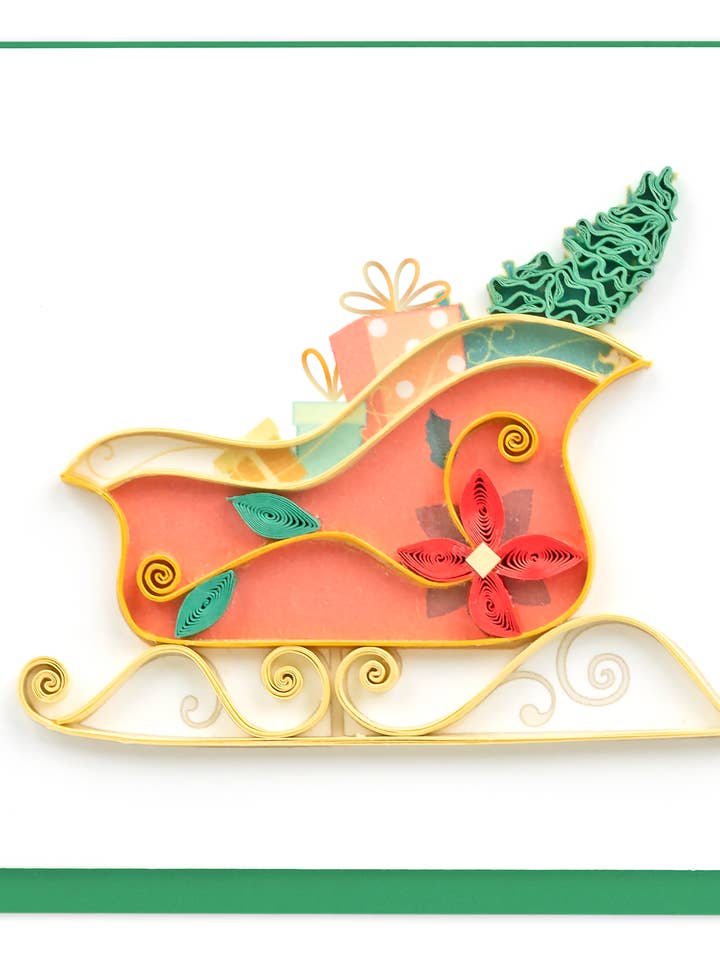 Christmas Sleigh Gift Enclosure Mini Card for wholesale by Quilling Card
