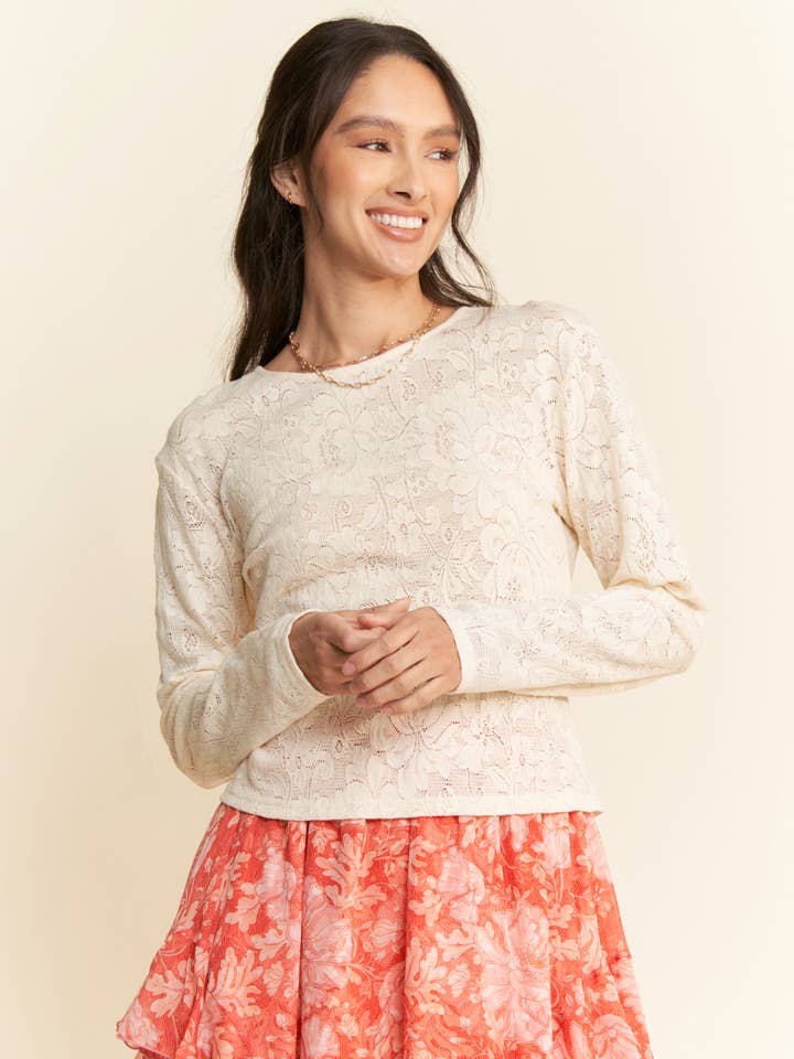 STRETCH ENHANCED POWER MESH LACE LONG SLEEVE TOP for wholesale by Davi & Dani