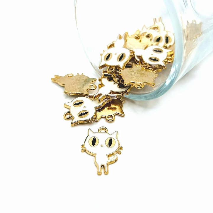 White Enamel Cat Charms, 19x15mm for wholesale by Guerrilla Charm