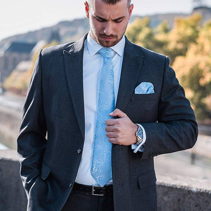 Massi Morino - Vente Cravate – homme - Coffret complet Massi Morino® avec cravate, pochette, boutons de manchette et pince à cravate7