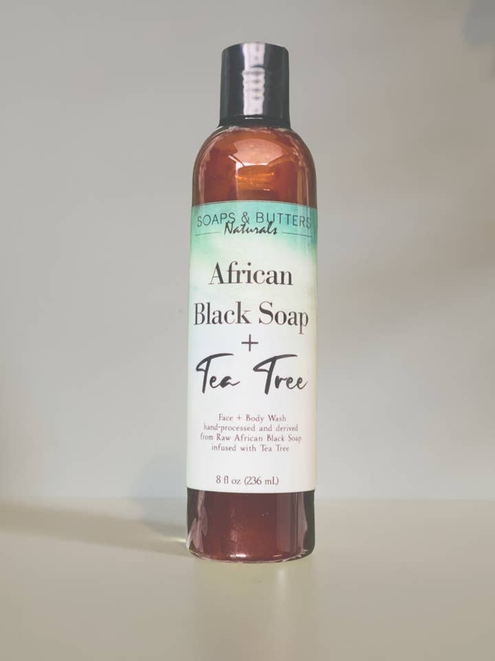 African Black Soap + Tea Tree Face and Body Cleansing Wash for wholesale by Soaps and Butters