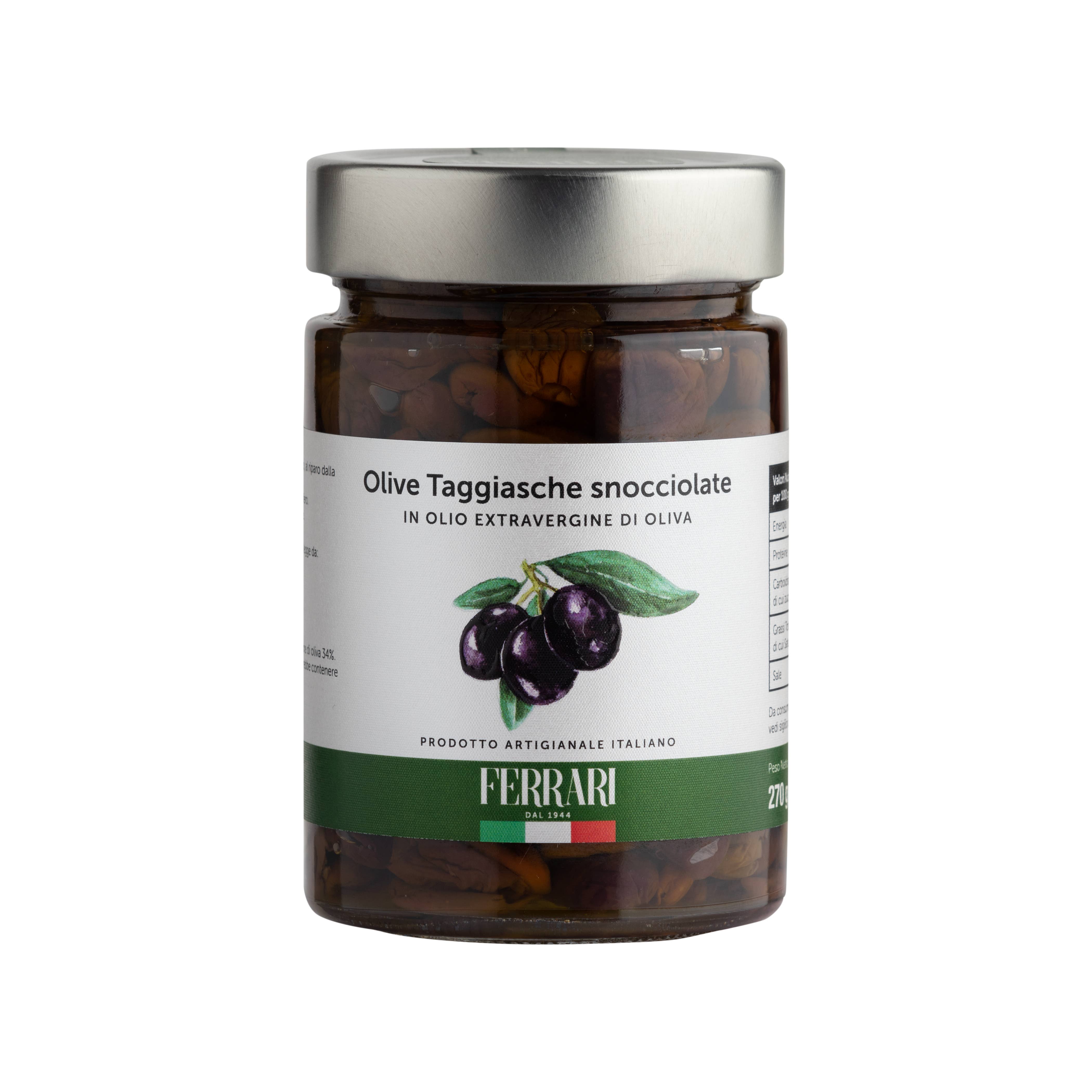 OLIO FERRARI - Vendita all'ingrosso Olive - Olive Taggiasche in olio extravergine di oliva 270 g.